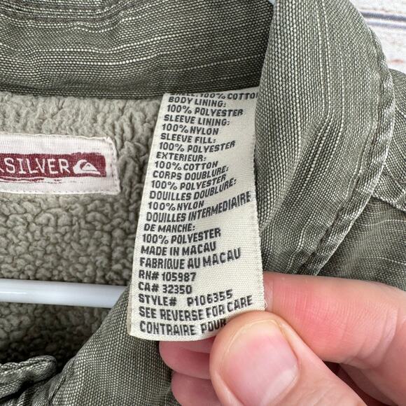 Vintage 90s QuikSilver Sherpa Lined Jacket Shacket Mens XL Green Military Chore - Picture 9 of 13